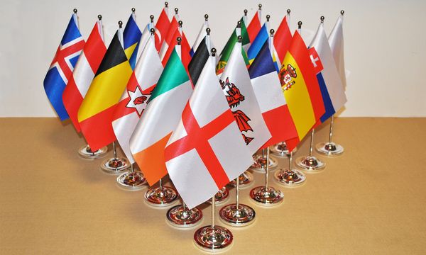 Spain Crest Satin Table Flag